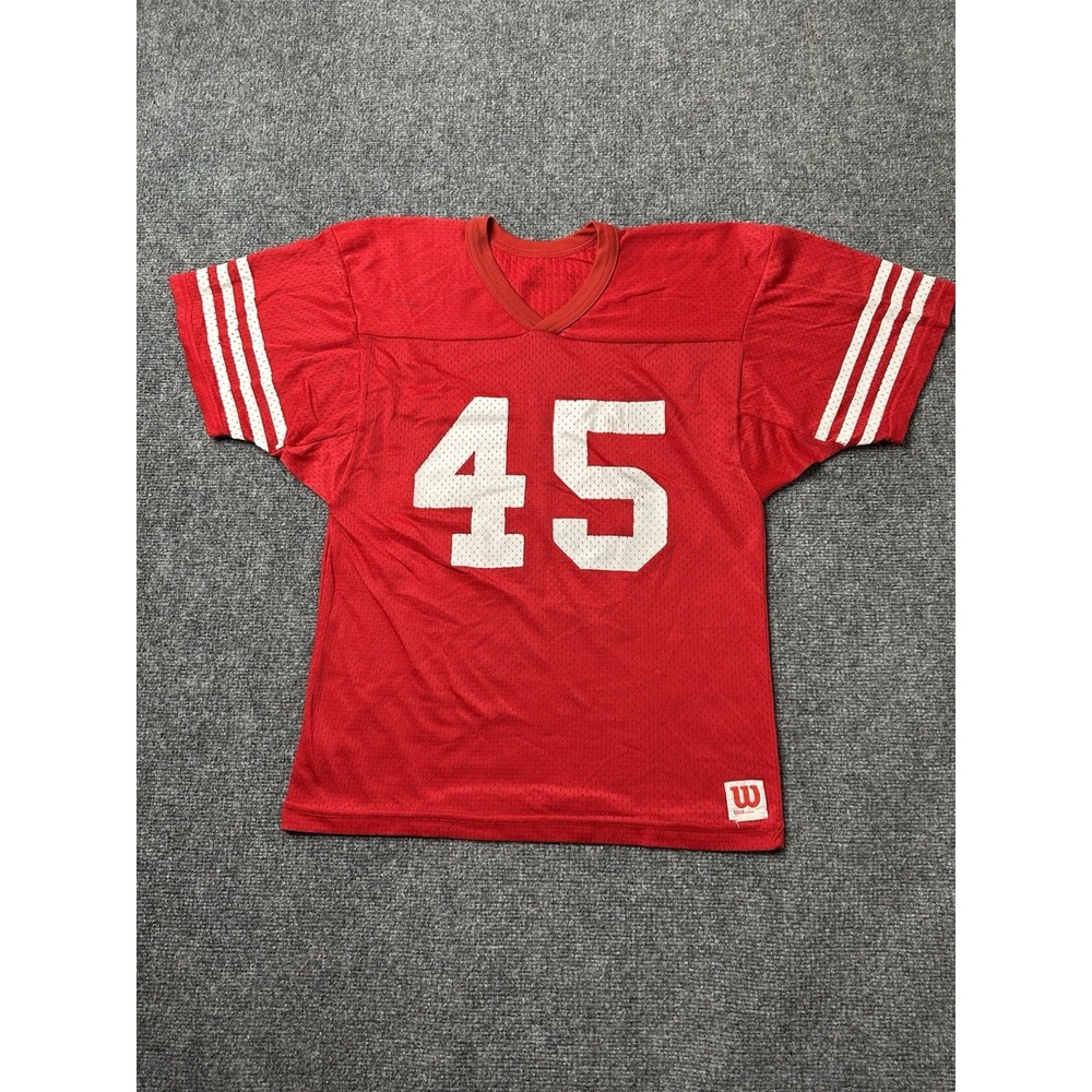 Boys Football Wilson Red White Mesh Jersey #45, Size L 12-14 Years